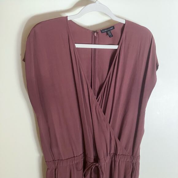 Eileen Fisher Salmon Rust Wrap Elastic Waist Sleeveless Cropped Jumpsuit - Picture 3 of 10